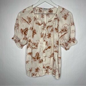 Madewell White and Brown Tropical Print Button Down Top